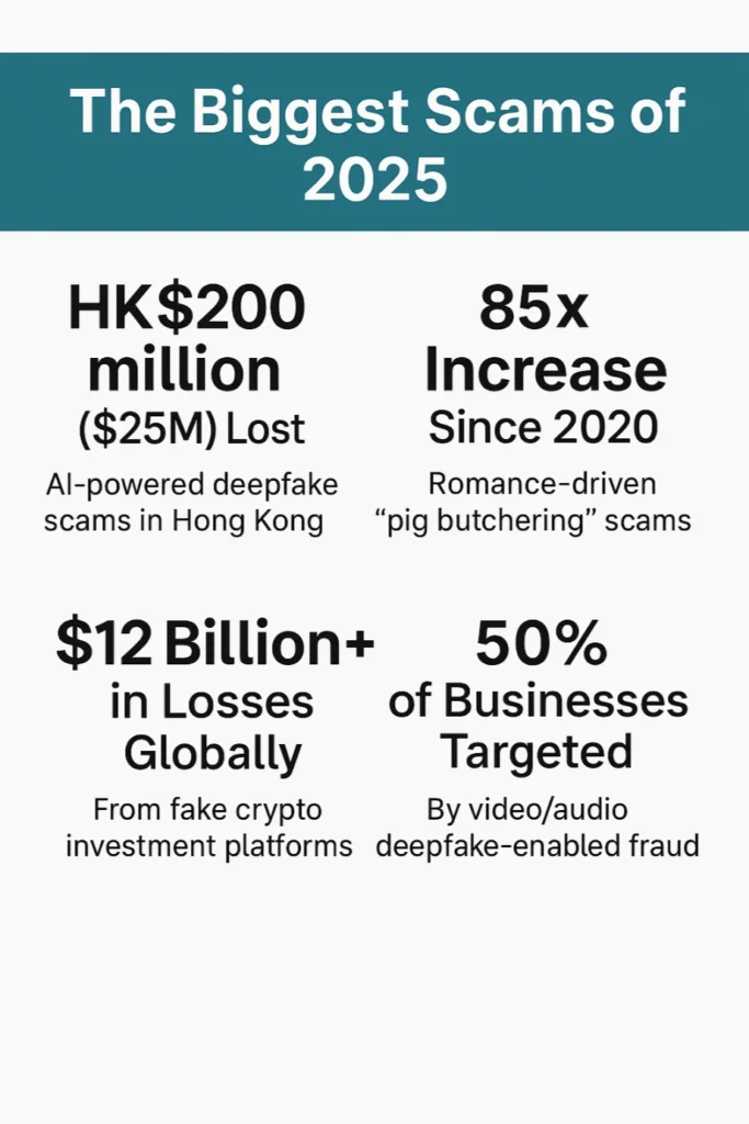 statistics infographics of the 5 biggest scams of 2025