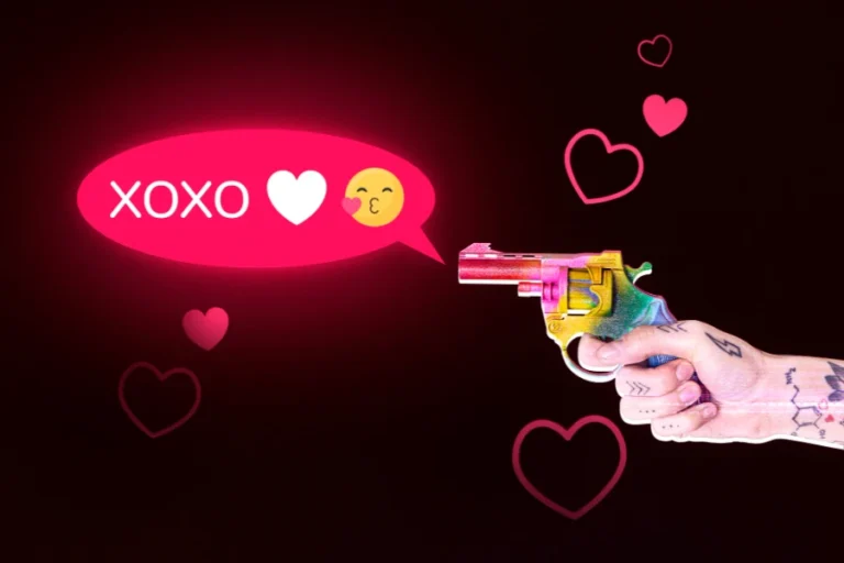 Illustration depicting the deception of an online romance scam, showing a person interacting with a fake profile on a dating app, symbolising financial fraud and emotional manipulation