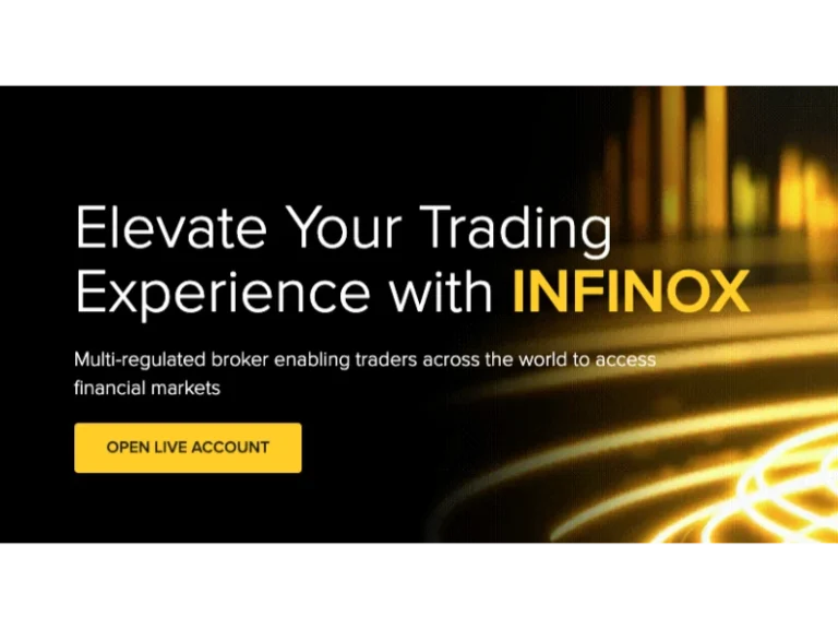 Screenshot of the homepage of Infinox, showing its trading platform interface and navigation layout.