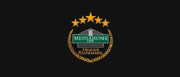 Screenshot of MediaHomeLife Logo showing service offerings, brand logo, and website navigation elements