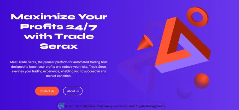 Screenshot of the homepage of Trade 13.0 Serax, showing the platform’s interface and visual design.